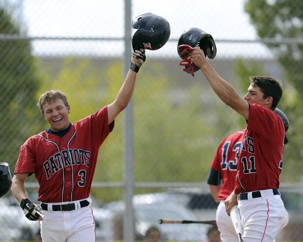 Liberty’s Giovanni Battistoni, left, and Preston Pavlica celebrate after scoring on Jo ...