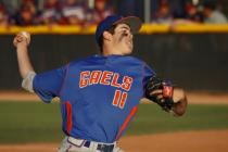 Bishop Gorman freshman Jack Little delivers a pitch during the Division I state tournament o ...