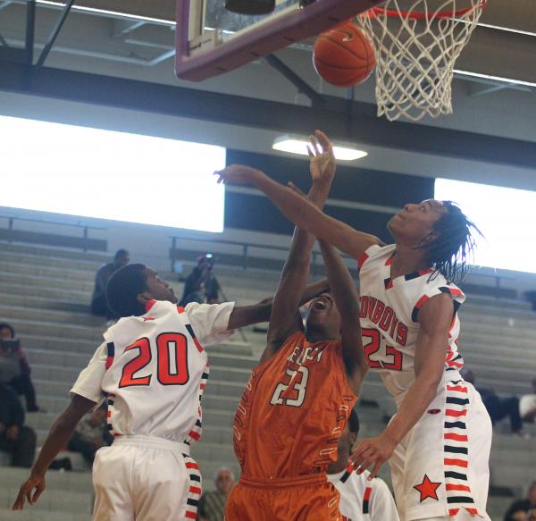 Legacy’s Deshaun Hilliard (23) is fouled by Chaparral’s Charles Miller (20) on S ...