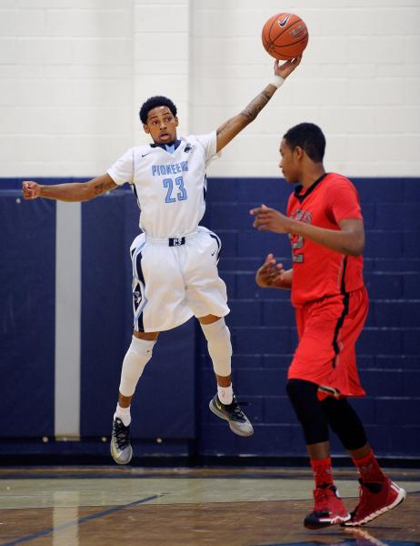 Canyon Springs guard Shaquile Carr grabs a rebound as Patrick Savoy of Las Ve ...