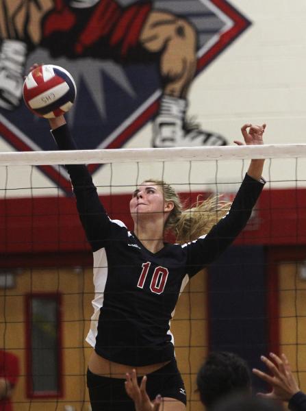 Coronado’s Berkeley Oblad (10) spikes the ball against Legacy on Tuesday.