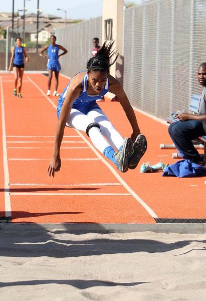 Bishop Gorman High School’s Vashti Cunningham competes in the long jump. Cunningham an ...