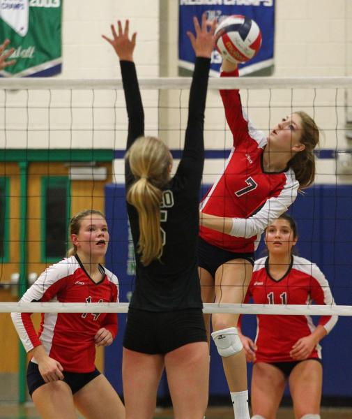 Coronado’s Nikki Jackson sends down a spike against Palo Verde in the Division I state ...