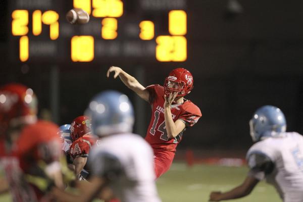 Arbor View quarterback Andrew Cornwell throws a pass against Centennial on Thursday. Cornwel ...
