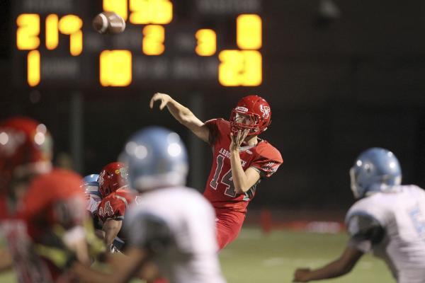 Arbor View quarterback Andrew Cornwell throws a pass against Centennial on Thursday. Cornwel ...