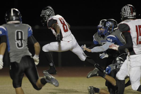 Las Vegas’ Karel Byars (87) takes a pass in for a score against Basic on Friday. Byars ...