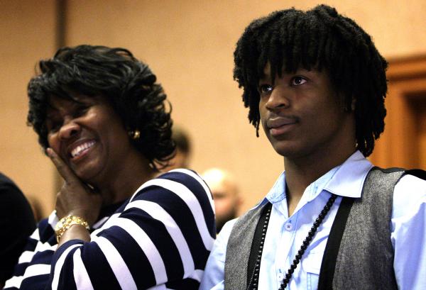 Former Green Valley linebacker LaQuan Phillips, right, and his aunt Delphine Lakes attend th ...