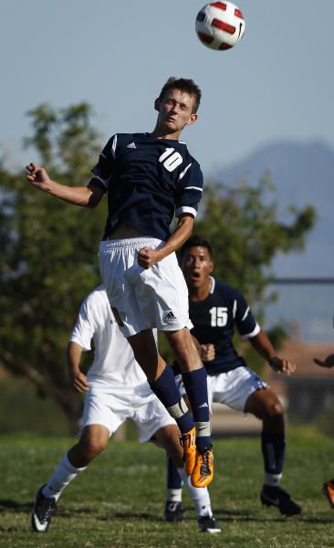 Legacy’s Luka Skrinjaric heads the ball against Palo Verde on Tuesday.