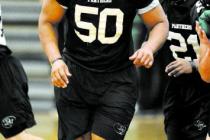 Palo Verde Panthers lineman Michael Hughes runs drills during football practice on Friday. H ...