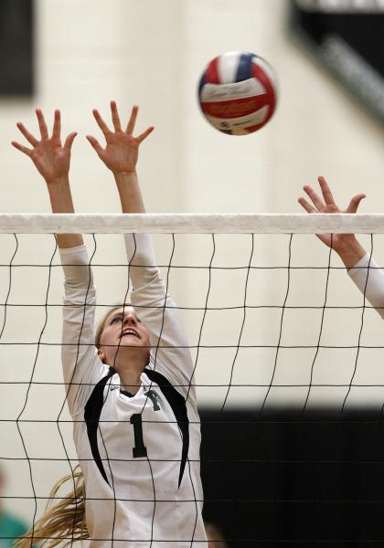 Palo Verde setter Stephanie Herman goes up for a block against Foothill on Tuesday. Herman i ...