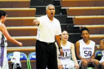 Sunrise Mountain’s coach Chris Williams directs his team against Shadow Ridge during t ...