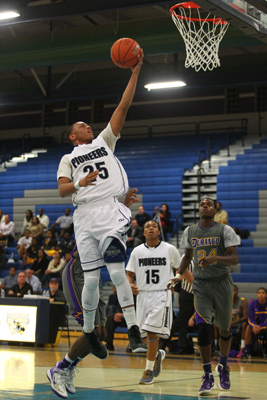 Canyon Springs’ Gerad Davis jumps for a shot against Durango during a basketball game ...
