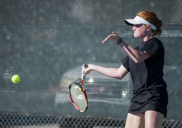 Faith Lutheran’s Madison Foley hits a return