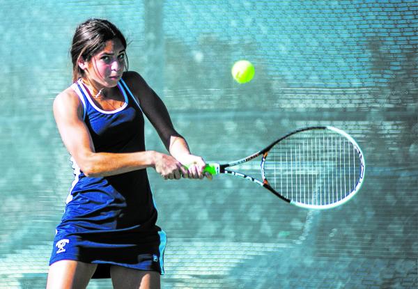 The Meadows’ Abbigail Klein hits a backhand.