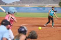 Foothill’s Gabby Canibeyaz slides around the tag of Silverado catcher Riana Splinter