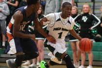 Palo Verde’s Eris Winder drives past Legacy during the Sunset Region quarterfinal at P ...