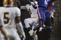 Bishop Gorman’s Terrance Chambers (6) intercepts a pass intended for Mountain Pointe&# ...