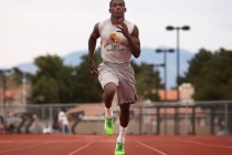 Sprinter Jayveon Taylor runs during practice at Bonanza High School in Las Vegas on March 7, ...