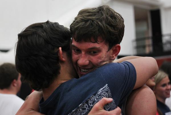 Coronado’s Tyler Cucullu, right, hugs a friend in celebration following the team&#8217 ...