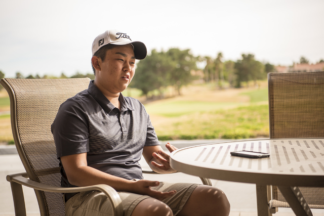 Desert Oasis golf team member Syouta Wakisaka speaks during an interview at Palm Valley Golf ...