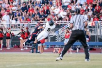 Palo Verde High School Junior Tyler Thornton (9) makes an interception while Coronado High S ...