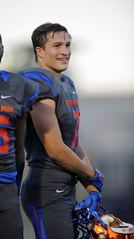 Bishop Gorman running back Biaggio Walsh (7) is seen before the start of their prep football ...