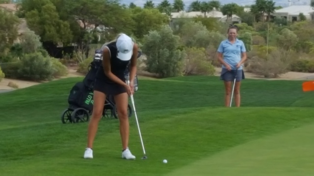 Annick Haczkiewicz of Palo Verde putts from the fringe near the 16th green during the Class ...