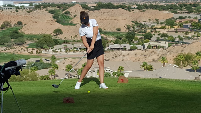 Scout Pope of Tech hit her drive on the 16th tee during the Class 3A Southern Region girls g ...