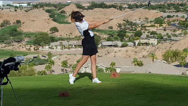 Scout Pope of Tech hit her drive on the 16th tee during the Class 3A Southern Region girls g ...