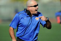 Bishop Gorman head coach Tony Sanchez shouts instructions during their Division I state foot ...