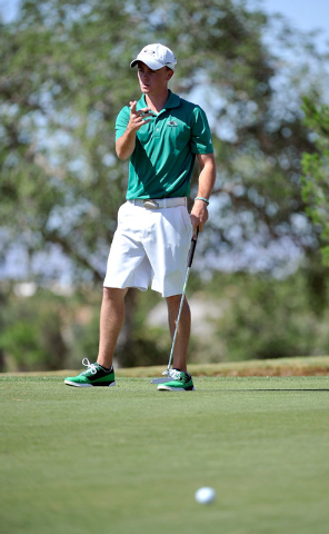 Palo Verde’s Brandon Bauman reacts to his putt on the fifth hole during the final rou ...
