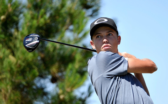 Las Vegas’ Trey Jensen tees off during the final round of the Sunrise Region tournamen ...