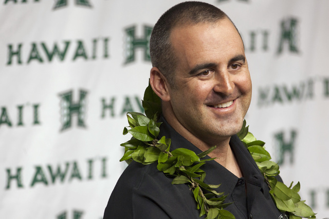 New Hawaii head coach Nick Rolovich speaks during a news conference Monday, Nov. 30, 2015, i ...