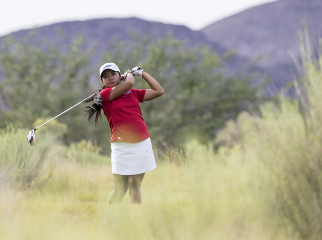 Coronado golfer Sami Penor tees off during the Cougars match with Boulder City on Monday, S ...