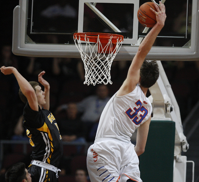 Bishop Gorman center Stephen Zimmerman dunks on Galena guard Dillon Voyles during their Divi ...