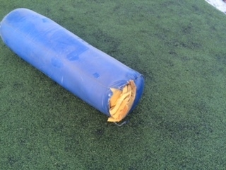 The tackling dummy at Valley High has been ripped open at the seams. (Courtesy George Baker)