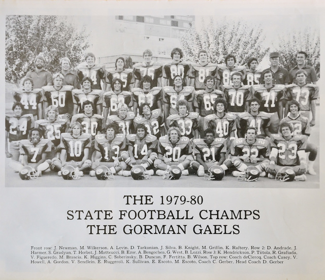 A yearbook photo featuring the Bishop Gorman High School state football champions from 1979 ...