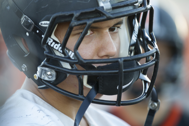 Chaparral’s Devin Gaddy (9) listens to his coach during practice on Thursday, Nov. 10, ...