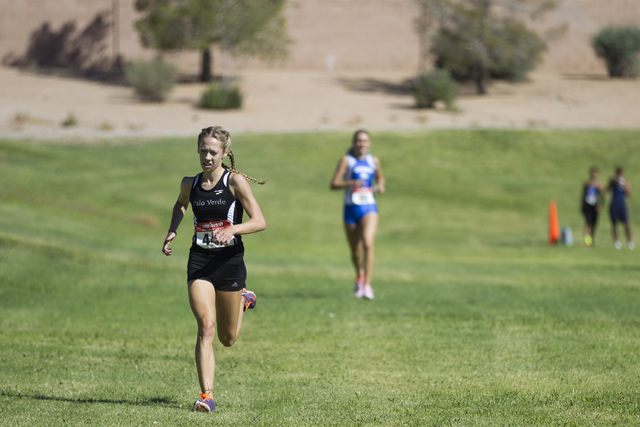 Palo Verde’s Emma Wahlenmaier runs to the finish line to take second place in the cros ...