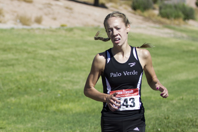 Palo Verde’s Emma Wahlenmaier runs to the finish line to take second place in the cros ...