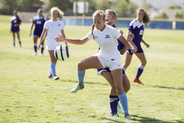 Foothill’s Amber Risheg (2) takes possession of the ball against Silverado in the girl ...
