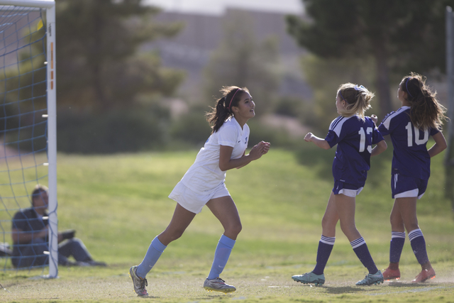Foothill’s Rachel Lentz (9) celebrates her goal against Silverado in the girl’s ...