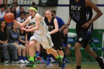 Green Valley’s Rianna Rudolph (20) drives against Basic during the quarterfinals of th ...