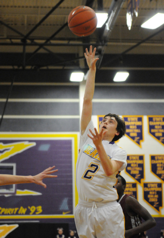 Durango’s Alex Tarkanian (2) takes an open shot against Cimarron-Memorial on Wednesday ...