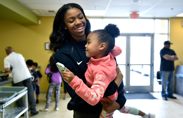 Bishop Gorman high jumper Vashti Cunningham plays with her younger sister, Sofia Cunningham, ...