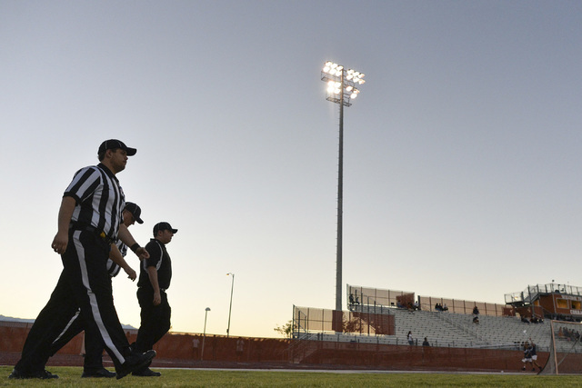 Referees arrive before the Legacy High School Palo Verde High School at Legacy in North Las ...