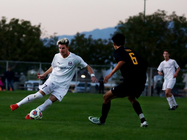 Coronado’s John Lynam (7) kicks the ball against Durango at the Bettye Wilson Soccer c ...