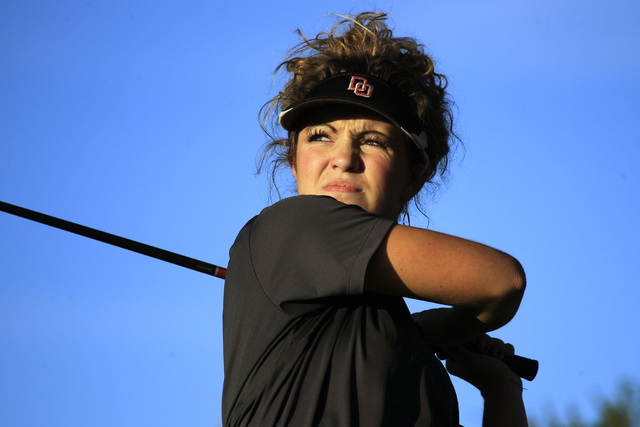 Desert Oasis’ Ashley Malone tees off during the Sunset Region girls golf tournament at ...