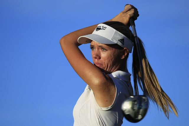 Shadow Ridge’s Allison Weiderman tees off during the Sunset Region girls golf tourname ...