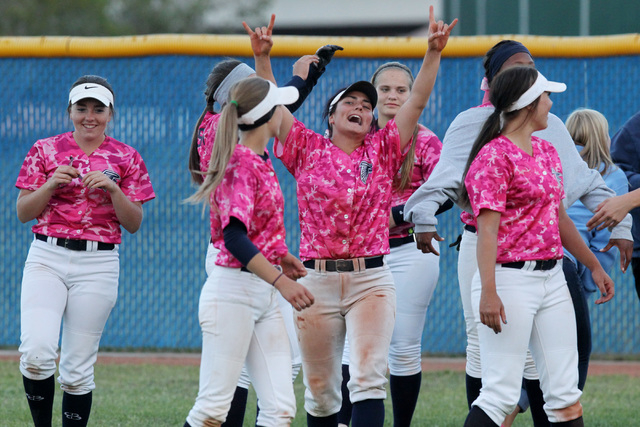 Foothill players celebrate their win over Coronado during their Sunrise Region softball tou ...